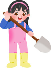 Illustration of Girl with Shovel