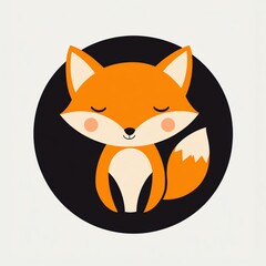 Obraz premium Adorable Sleepy Fox in Minimalist Black Circle Design, Perfect for Kids
