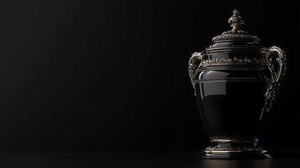 Black ornate trophy on dark background.