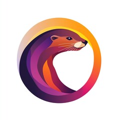 Naklejka premium Vibrant Otter Portrait in a Colorful Circular Design. A modern and stylish logo perfect for nature-themed brands.