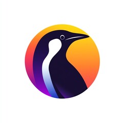 Gradient Penguin Profile in Circular Sunset, a Stylish and Modern Vector Logo Design