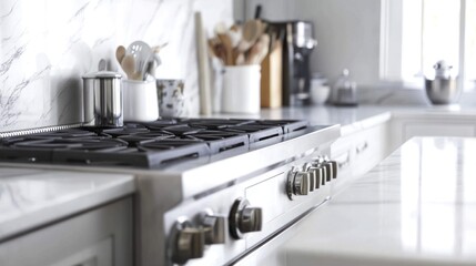 Sleek modern kitchen design featuring high-end stainless steel gas range