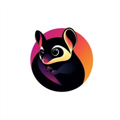 Adorable Sugar Glider in a Vibrant Gradient Circle Logo Design. A Cute, Stylized Vector Illustration