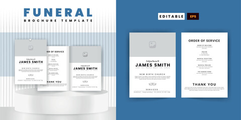 Funeral Template for Memorial Program. Minimalist Funeral Invitation Card Bifold Brochure Design Layout.