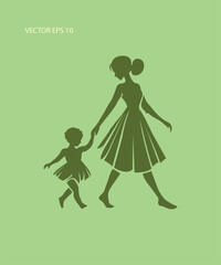 Silhouette of a Mother Walking with Her Daughter