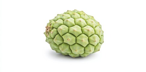 Obraz premium A green, hexagonal fruit with a bumpy texture, often found in tropical regions, showcasing a unique appearance and vibrant color.