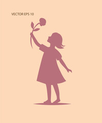Silhouette of a Young Girl Holding a Flower