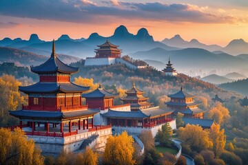 Fototapeta premium Stunning Traditional Chinese Pagoda Landscape Photography