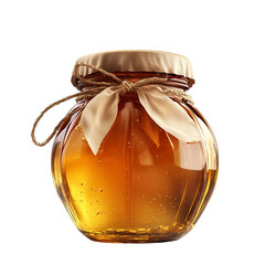 Golden honey in a glass jar with ribbon and twine isolated on transparent  background png