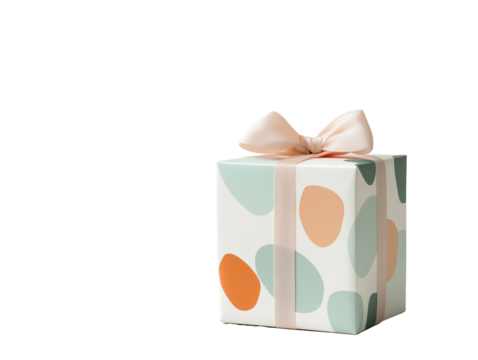 Elegant Gift Box with Abstract Pattern and Satin Bow on White Background
