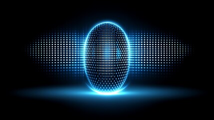 Glowing blue sphere with pixelated background.