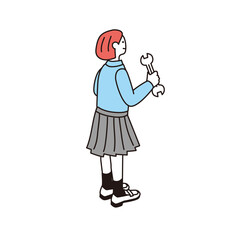 エンジニアを志望するアイソメトリック構図の女子高生のイラスト
