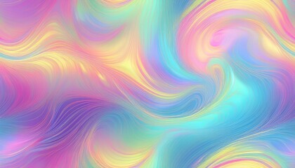 Obraz premium Seamless trendy iridescent rainbow foil texture. Soft holographic pastel unicorn marble background pattern. Modern pearlescent blurry abstract swirl illustration.