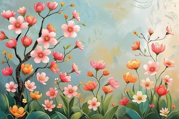 Spring Blossoms on Soft Textured Background Showcasing Nature's Beauty and Freshness