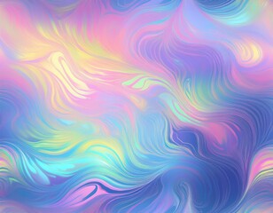 Obraz premium Seamless trendy iridescent rainbow foil texture. Soft holographic pastel unicorn marble background pattern. Modern pearlescent blurry abstract swirl illustration.