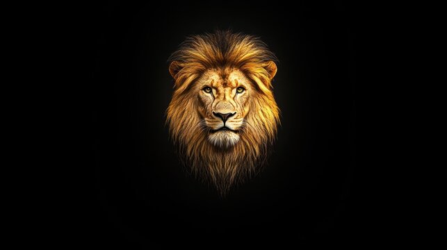 Majestic male lion portrait in watercolour on black background