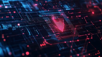 Obraz premium Abstract cyber security shield with blue matrix circuit board technology