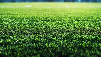 Green Field: A low-angle shot showcases vibrant green artificial turf on a sports field, conveying a sense of freshness and open space.