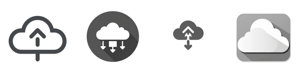 Cloud storage icons; upload, download, sync isolated on white or transparent