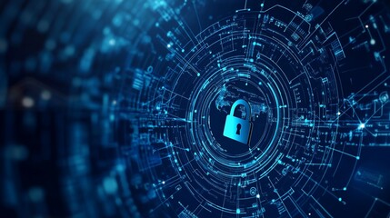 Obraz premium Digital Fortress: Cybersecurity Protection with Padlock on Circuit Background