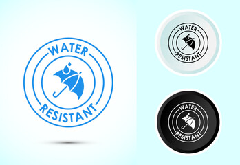 Water resistant icon design illustration, Waterproof sign, liquid proof protection. Color black and white