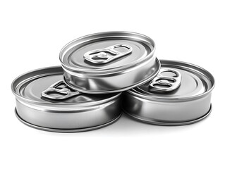 Obraz premium Stacked metal cans on white background
