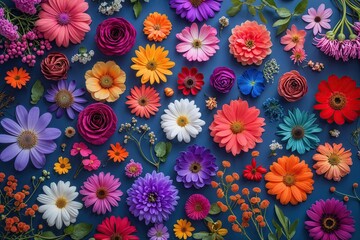 Aerial View of Vibrant Colorful Flower Arrangement Background