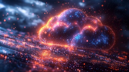 Obraz premium Glowing Cloud Data Network in Dark Space