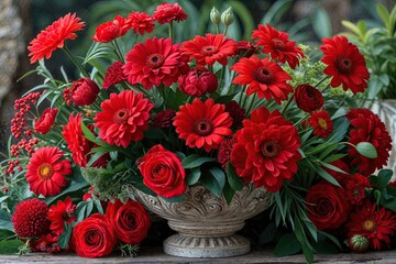 Obraz premium Stunning Red Floral Arrangement for Nature Inspired Beauty and Romantic Garden Decor