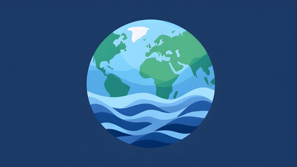 Naklejka premium Minimalist Illustration of Earth with Ocean Waves on Dark Background – World water day, Global Concept for Environment, Climate, and Geography Themes, 22 march.