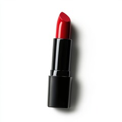 Obraz premium A red lipstick is shown on a white background