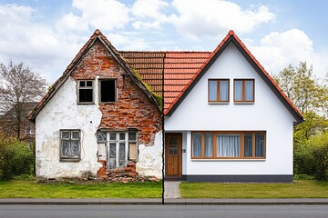 visual contrast of an old and modern German house design
