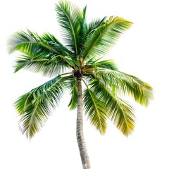 Naklejka premium Tall Palm Tree with Vibrant Green Leaves Isolated on White Background