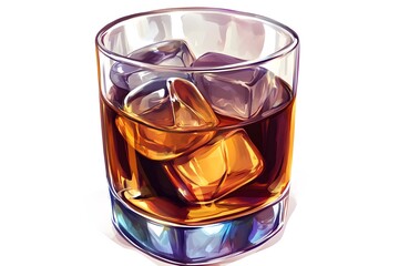 A Glass of Whiskey with Ice Cubes