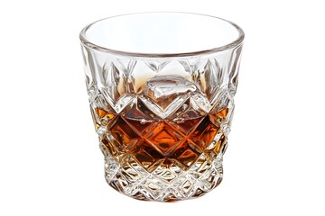 Crystal glass filled with amber liquid and ice