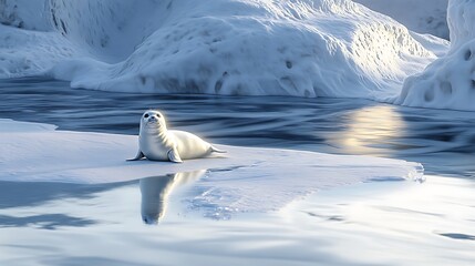 Arctic Seal Pup on Ice Floe: A Breathtaking Winter Wonderland
