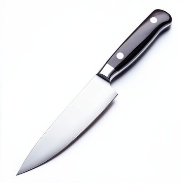 A knife with a black handle and a silver blade