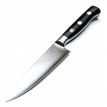 A knife with a black handle and a silver blade