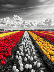 Fototapeta premium A field of flowers with red, white, and yellow flowers