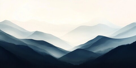 Obraz premium Watercolor painting illustrates layered mountains under a hazy white sky