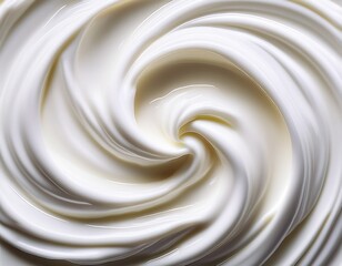 Close-up of white natural creamy vanilla yogurt. Top view. White texture of whipped cream, buttercream, and cosmetic cream. Close-up of vanilla yogurt.