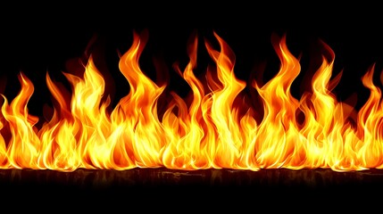 Fiery orange and yellow flames against a black background.
