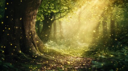 Enchanted Woodland Path: A sun-dappled forest path, where rays of sunlight pierce through the lush canopy, creating a magical and ethereal atmosphere of pure natural beauty.
