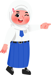 Cheerful Schoolgirl Pointing Illustration