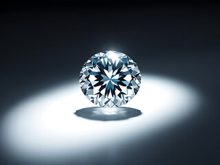 A diamond solitaire in focus, with light playing off its surfaces, placed in a minimalistic 