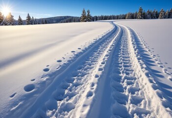 A trail of cross-country skiers crossing the snow