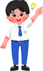 Cheerful Student with Light Bulb Idea Illustration