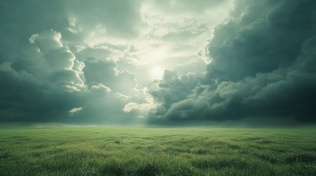 A field of grass with a cloudy sky in the background