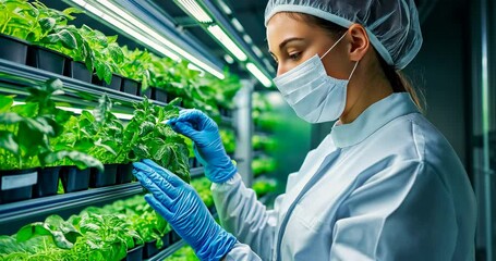 Workers Check Vertical Farm Plants - Powered by Adobe