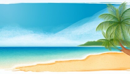 Obraz premium Vector illustration of tropical beach in daytime. Hand-painted watercolor background.